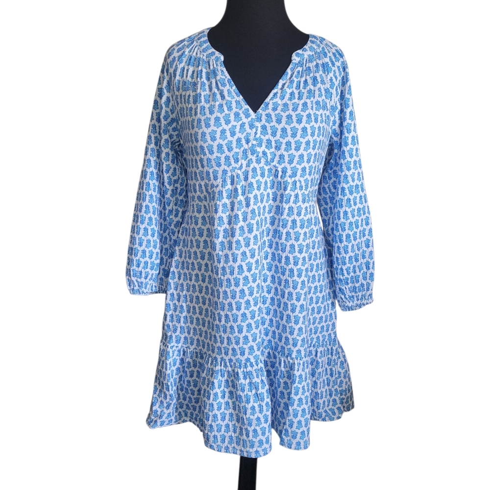 Vineyard Vines Seastitch Block Print Tiered Cotton Mini Dress Blue Coastal XS - Picture 6 of 14